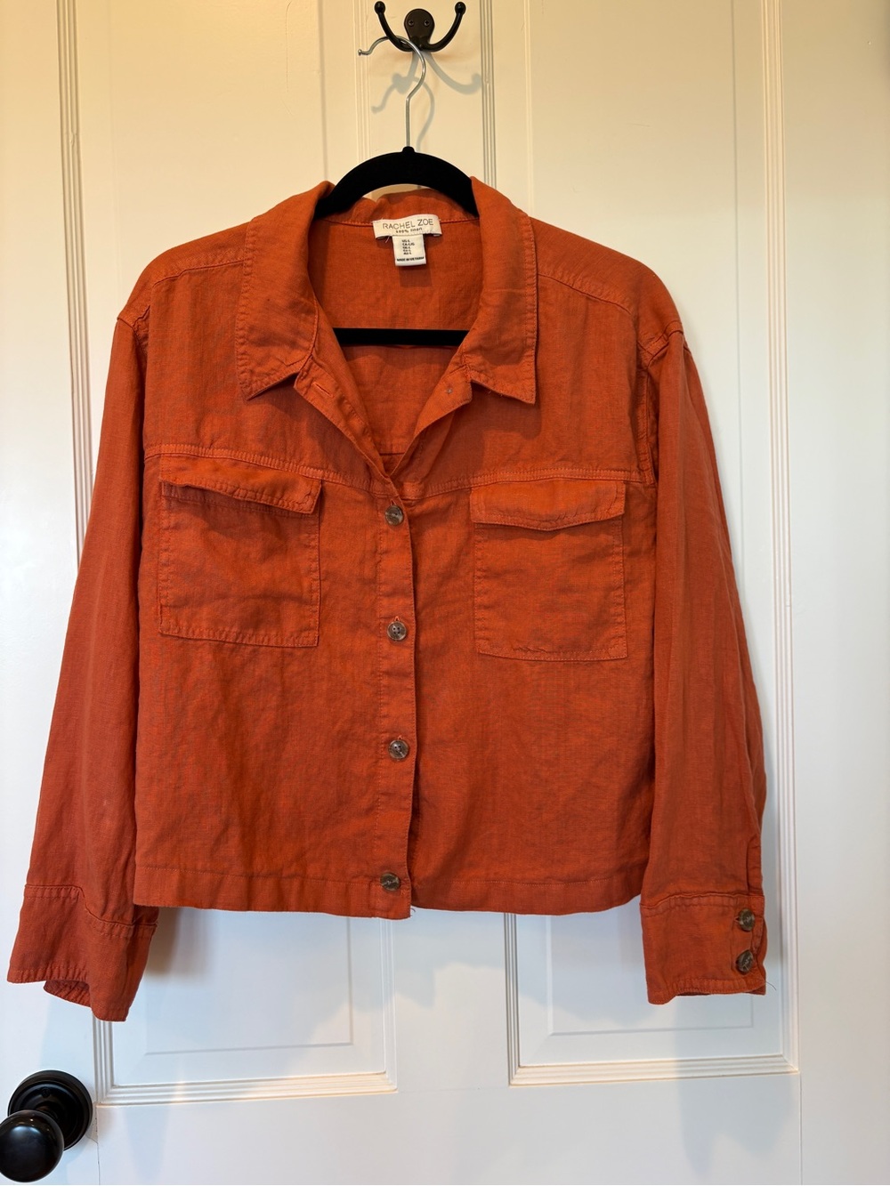 Rachel Zoe Burnt Orange Linen Button-Front Shirt Jacket